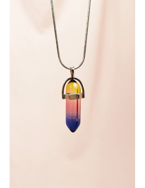 Çakra Doğal Taşı Zincirli El Yapımı Tasarımlı Kolye Uç: 3,5 cm Zincir: 20 cm Kutulu