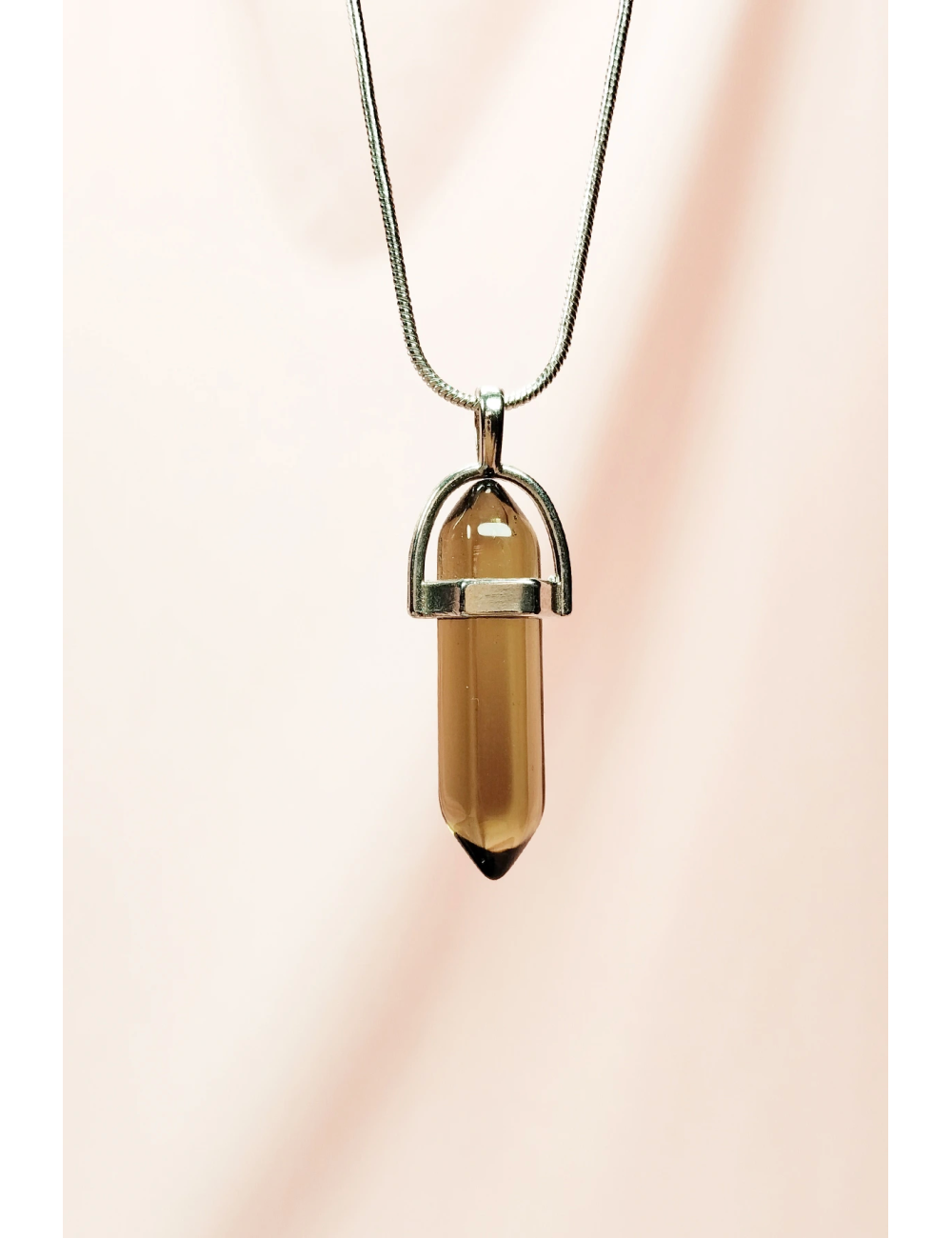 Dumanlı Kuvars Doğal Taşı Zincirli El Yapımı Tasarımlı Kolye Uç: 3,5 cm Zincir: 20 cm Kutulu