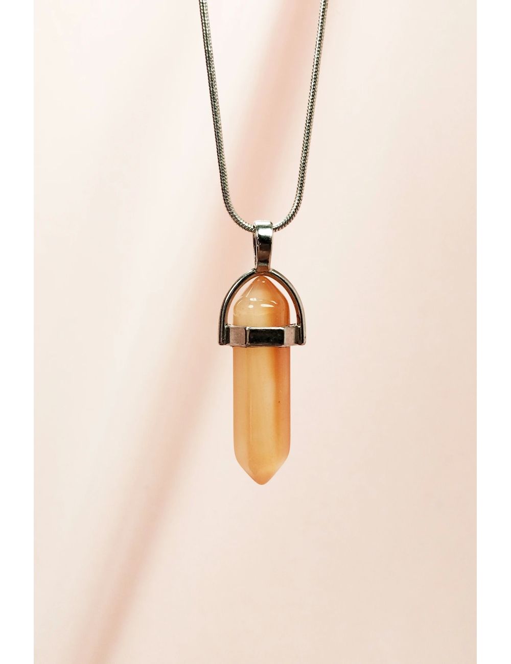 Güneş Taşı Doğal Taşı Zincirli El Yapımı Tasarımlı Kolye Uç: 3,5 cm Zincir: 20 cm Kutulu