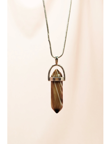 Kahverengi Akik Doğal Taşı Zincirli El Yapımı Tasarımlı Kolye Uç: 3,5 cm Zincir: 20 cm Kutulu