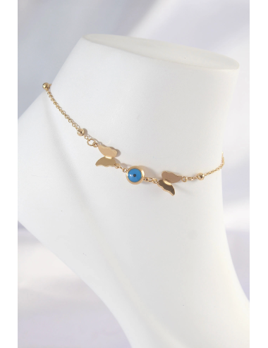 316L Çelik Gold Renk Nazar Boncuk Detay Kelebek Halhal