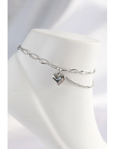 316L Çelik Gümüş Renk Kalp Tasarımlı Halhal