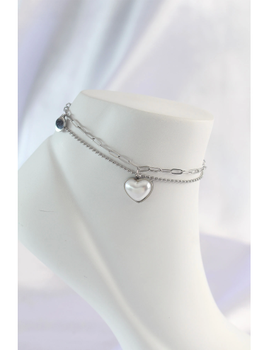 316L Çelik Gümüş Renk Beyaz Kalpli 2li Halhal