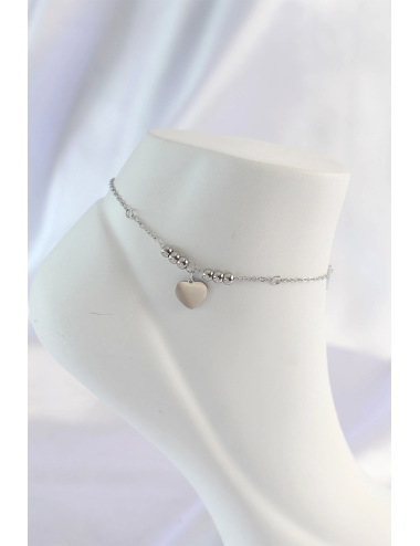 316L Çelik Gümüş Renk Zirkon Taş Detay Kalpli Halhal