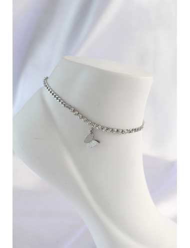 316L Çelik Gümüş Renk Zirkon Taşlı Kelebek Tasarımlı Halhal