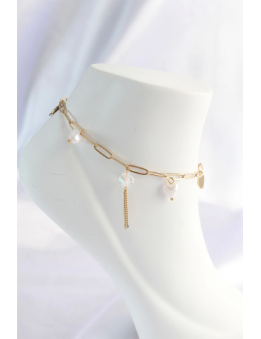 316L Çelik Gold Renk Kalp Detaylı Sallantılı Halhal