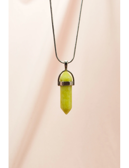 Peridot Doğal Taşı Zincirli El Yapımı Tasarımlı Kolye Uç: 3,5 cm Zincir: 20 cm Kutulu