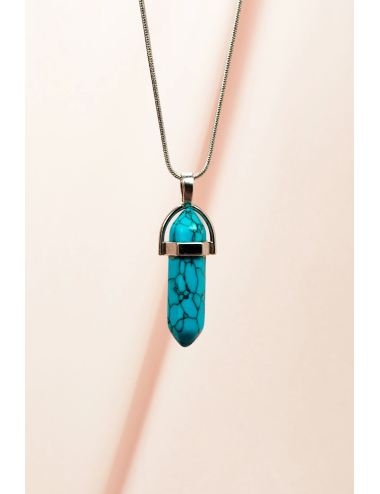 Firuze Doğal Taşı Zincirli El Yapımı Tasarımlı Kolye Uç: 3,5 cm Zincir: 20 cm Kutulu