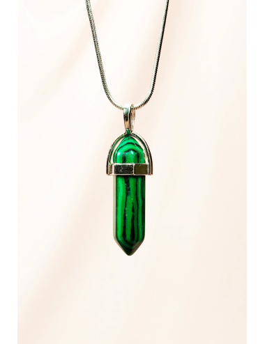 Malahit Doğal Taşı Zincirli El Yapımı Tasarımlı Kolye Uç: 3,5 cm Zincir: 20 cm Kutulu