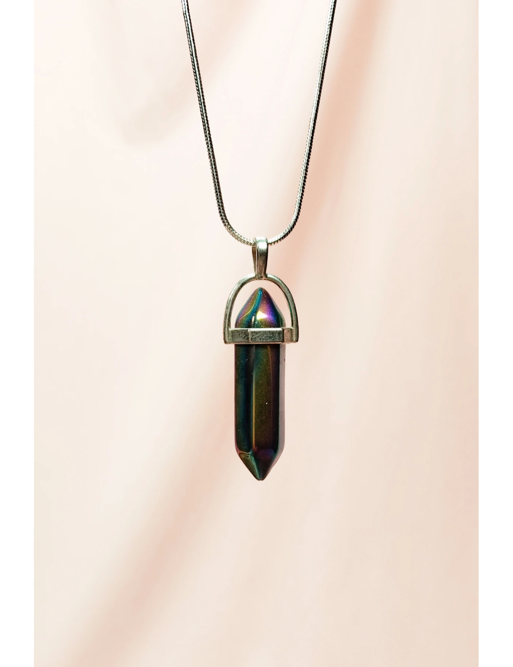 Hematit Doğal Taşı Zincirli El Yapımı Tasarımlı Kolye Uç: 3,5 cm Zincir: 20 cm Kutulu