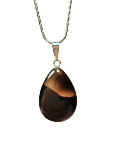 Onix Kuvars Doğal Taşı Zincirli El Yapımı Kolye Uç: 2 cm Zincir: 20 cm Kutulu