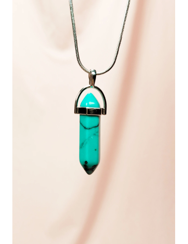 Turkuaz Doğal Taşı Zincirli El Yapımı Tasarımlı Kolye Uç: 3,5 cm Zincir: 20 cm Kutulu